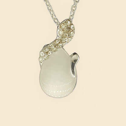 Elegant Silver-Tone Teardrop Stone Pendant Necklace | Crystal Swirl Design
