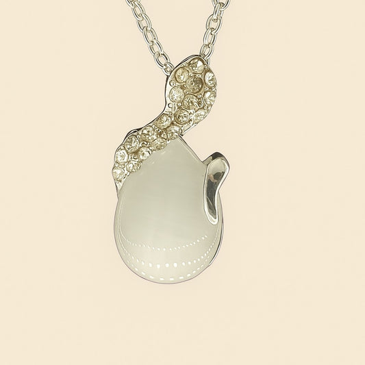 Elegant Silver-Tone Teardrop Stone Pendant Necklace | Crystal Swirl Design