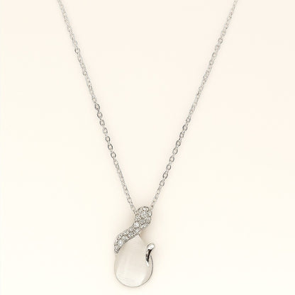 Elegant Silver-Tone Teardrop Stone Pendant Necklace | Crystal Swirl Design