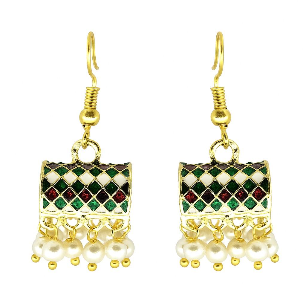 Traditional Meenakari Pearl Drop Earrings | Ethnic Colorful Dangler Collection