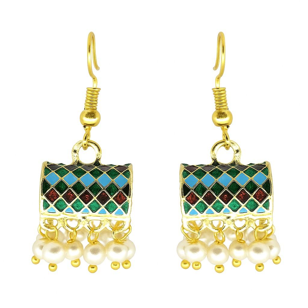 Traditional Meenakari Pearl Drop Earrings | Ethnic Colorful Dangler Collection