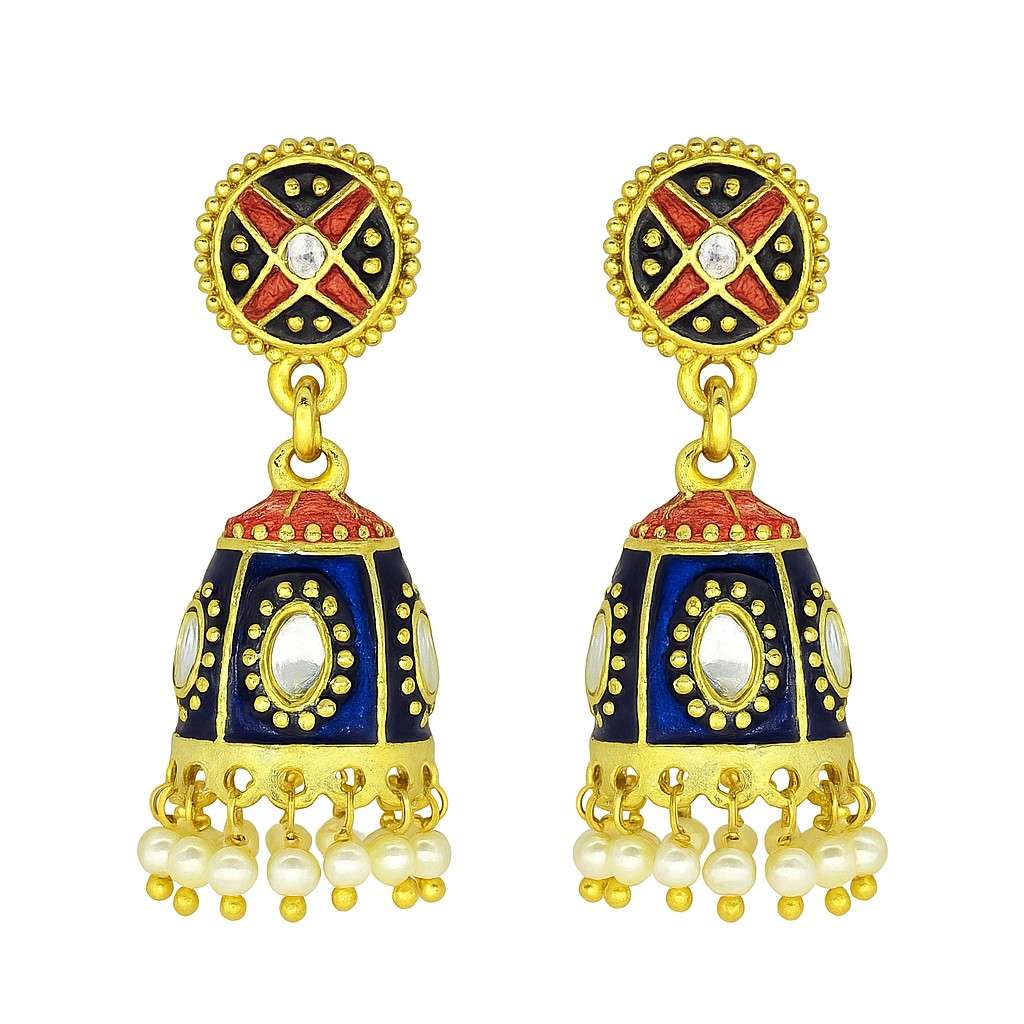 Royal Meenakari Kundan Jhumka Earrings | Pearl Drop Ethnic Collection