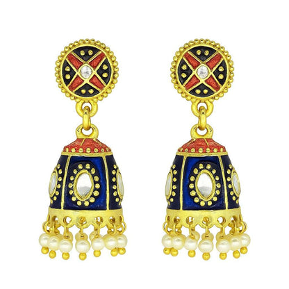Royal Meenakari Kundan Jhumka Earrings | Pearl Drop Ethnic Collection
