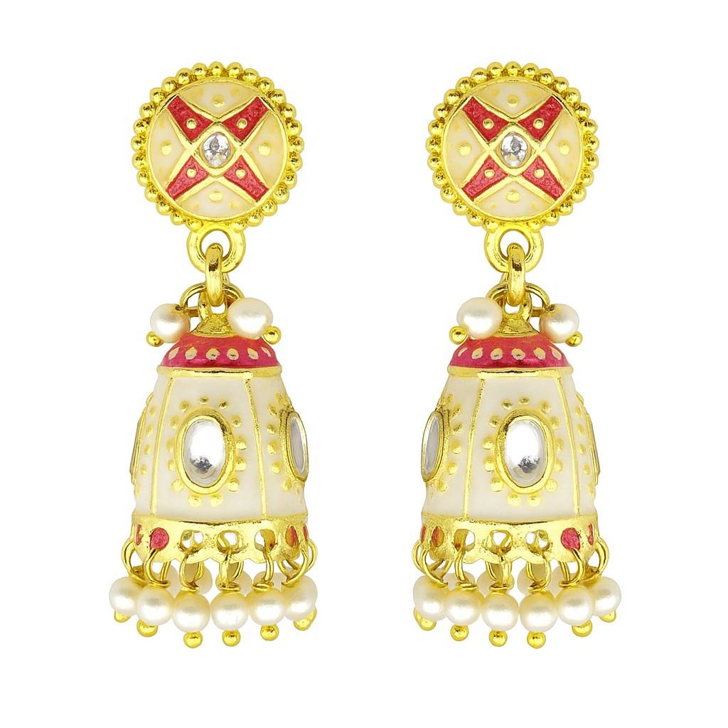 Royal Meenakari Kundan Jhumka Earrings | Pearl Drop Ethnic Collection