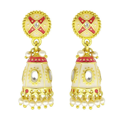 Royal Meenakari Kundan Jhumka Earrings | Pearl Drop Ethnic Collection