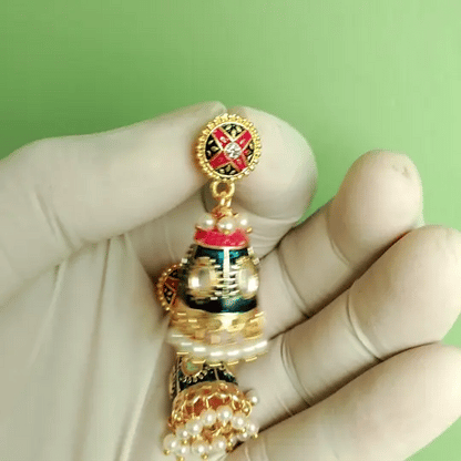 Royal Meenakari Kundan Jhumka Earrings | Pearl Drop Ethnic Collection