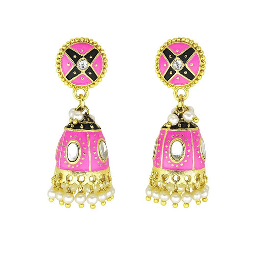 Royal Meenakari Kundan Jhumka Earrings | Pearl Drop Ethnic Collection