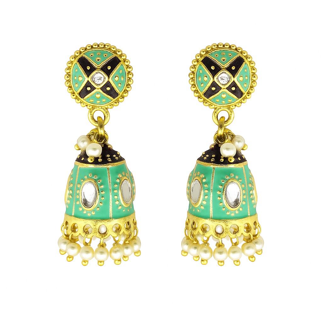 Royal Meenakari Kundan Jhumka Earrings | Pearl Drop Ethnic Collection