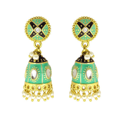 Royal Meenakari Kundan Jhumka Earrings | Pearl Drop Ethnic Collection