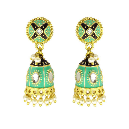 Royal Meenakari Kundan Jhumka Earrings | Pearl Drop Ethnic Collection