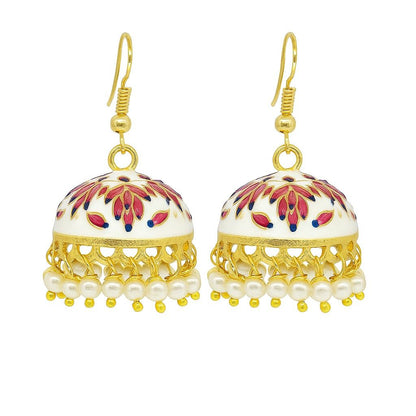 Lotus Meenakari Pearl Jhumka Earrings | Handcrafted Ethnic Dangler Collection