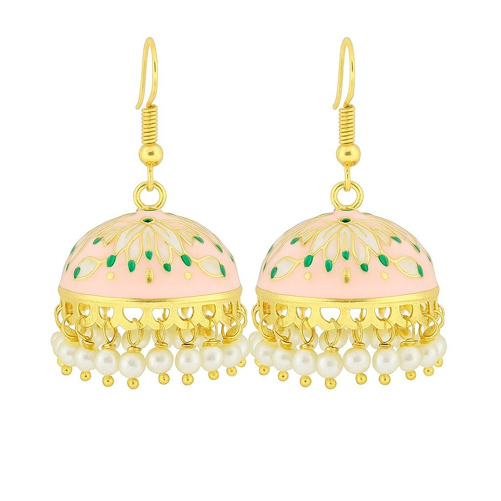 Lotus Meenakari Pearl Jhumka Earrings | Handcrafted Ethnic Dangler Collection
