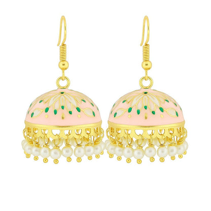 Lotus Meenakari Pearl Jhumka Earrings | Handcrafted Ethnic Dangler Collection
