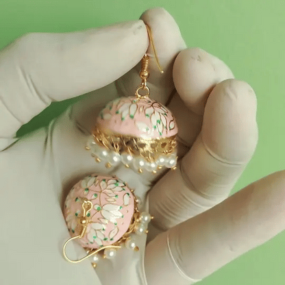 Lotus Meenakari Pearl Jhumka Earrings | Handcrafted Ethnic Dangler Collection