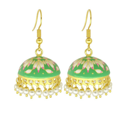 Lotus Meenakari Pearl Jhumka Earrings | Handcrafted Ethnic Dangler Collection