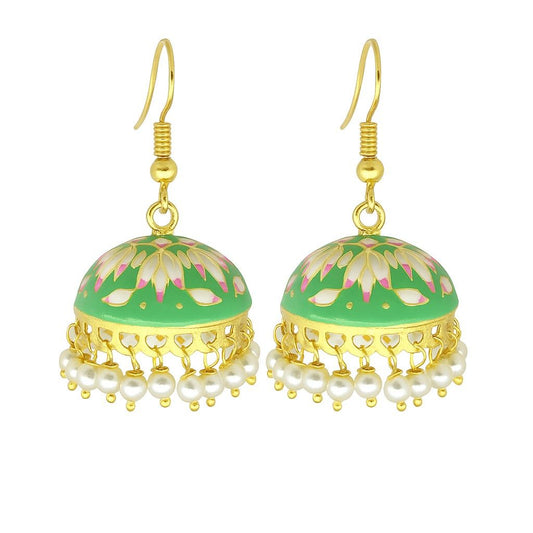Lotus Meenakari Pearl Jhumka Earrings | Handcrafted Ethnic Dangler Collection