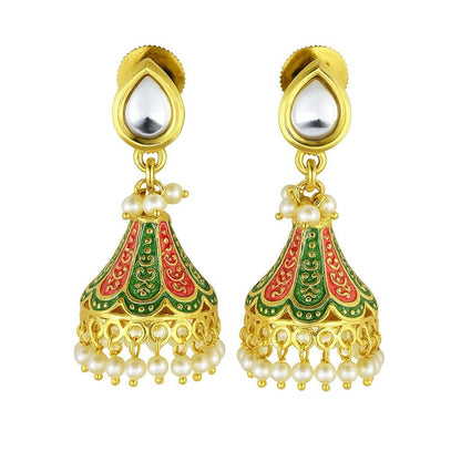 Kundan Teardrop Meenakari Jhumka Earrings | Traditional Pearl Drop Collection
