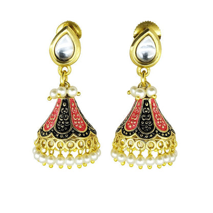 Kundan Teardrop Meenakari Jhumka Earrings | Traditional Pearl Drop Collection