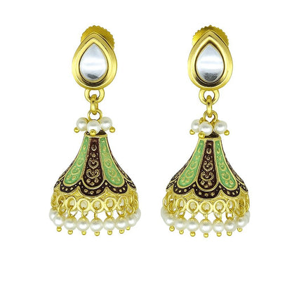 Kundan Teardrop Meenakari Jhumka Earrings | Traditional Pearl Drop Collection
