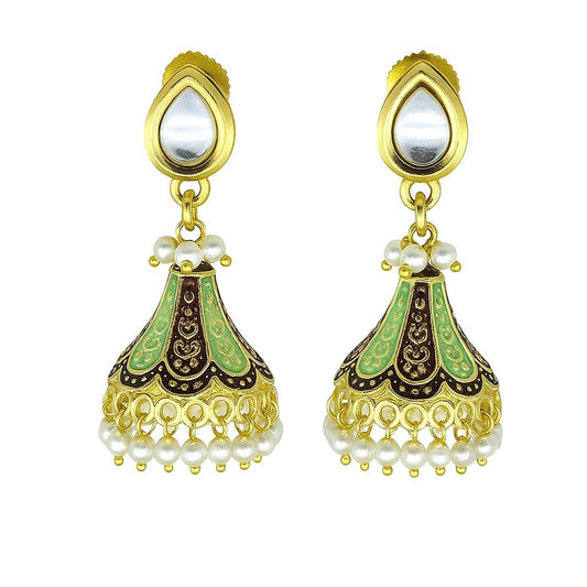 Kundan Teardrop Meenakari Jhumka Earrings | Traditional Pearl Drop Collection