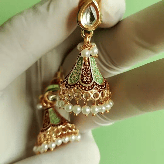 Kundan Teardrop Meenakari Jhumka Earrings | Traditional Pearl Drop Collection