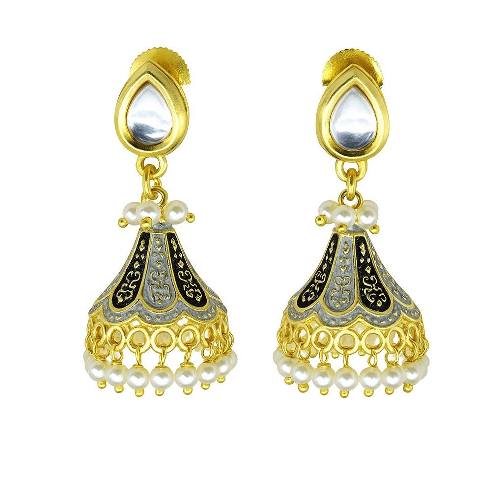 Kundan Teardrop Meenakari Jhumka Earrings | Traditional Pearl Drop Collection
