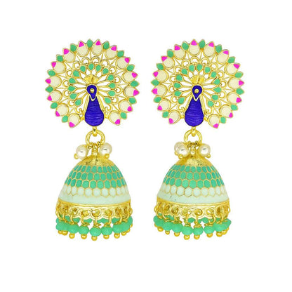 Royal Peacock Meenakari Jhumka Earrings | Handcrafted Ethnic Pearl Drop Collection