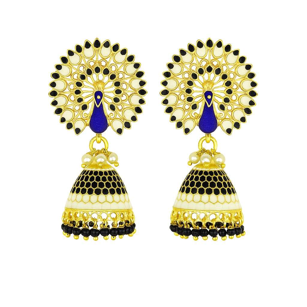 Royal Peacock Meenakari Jhumka Earrings | Handcrafted Ethnic Pearl Drop Collection