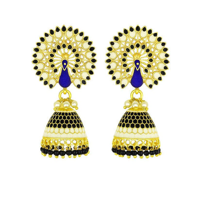 Royal Peacock Meenakari Jhumka Earrings | Handcrafted Ethnic Pearl Drop Collection