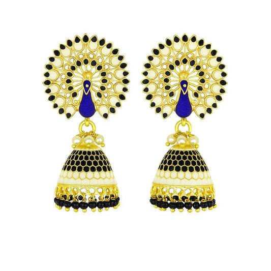 Royal Peacock Meenakari Jhumka Earrings | Handcrafted Ethnic Pearl Drop Collection
