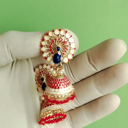 Royal Peacock Meenakari Jhumka Earrings | Handcrafted Ethnic Pearl Drop Collection