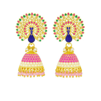 Royal Peacock Meenakari Jhumka Earrings | Handcrafted Ethnic Pearl Drop Collection