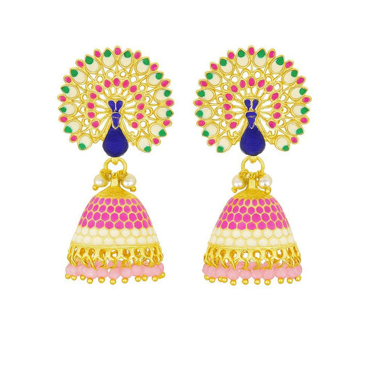 Royal Peacock Meenakari Jhumka Earrings | Handcrafted Ethnic Pearl Drop Collection