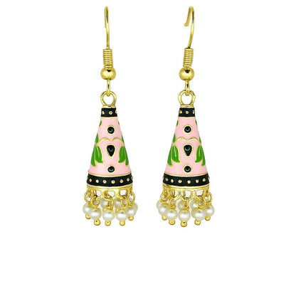 Cone Shaped Meenakari Jhumka Earrings | Handcrafted Ethnic Pearl Drop Collection