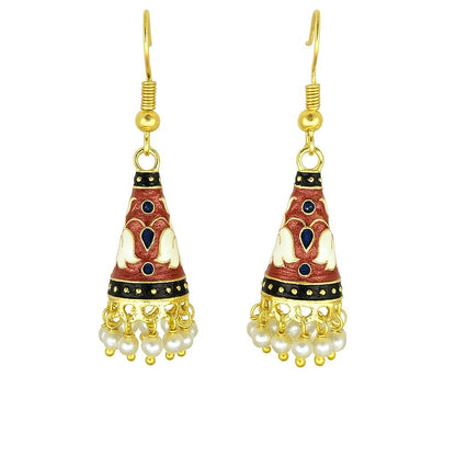 Cone Shaped Meenakari Jhumka Earrings | Handcrafted Ethnic Pearl Drop Collection