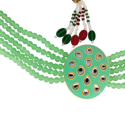 Mint Green Kundan Choker Necklace | Handcrafted Multi-Layer Beaded Choker