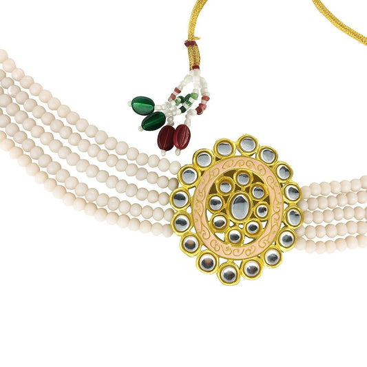 Pastel Pink Kundan Choker Necklace | Handcrafted Multi-Layer Beaded Choker