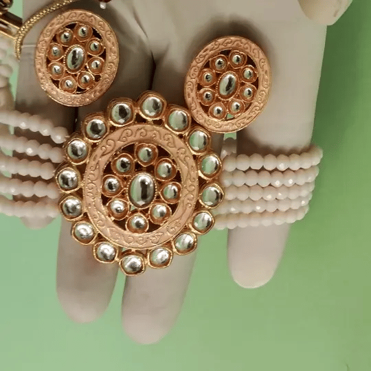 Pastel Pink Kundan Choker Necklace | Handcrafted Multi-Layer Beaded Choker