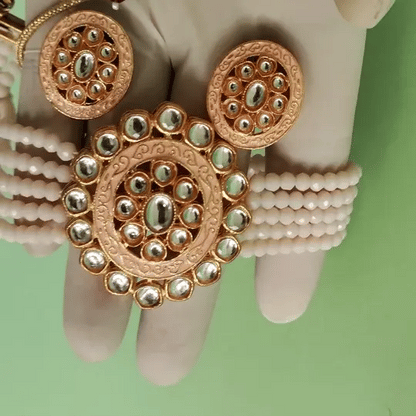 Pastel Pink Kundan Choker Necklace | Handcrafted Multi-Layer Beaded Choker