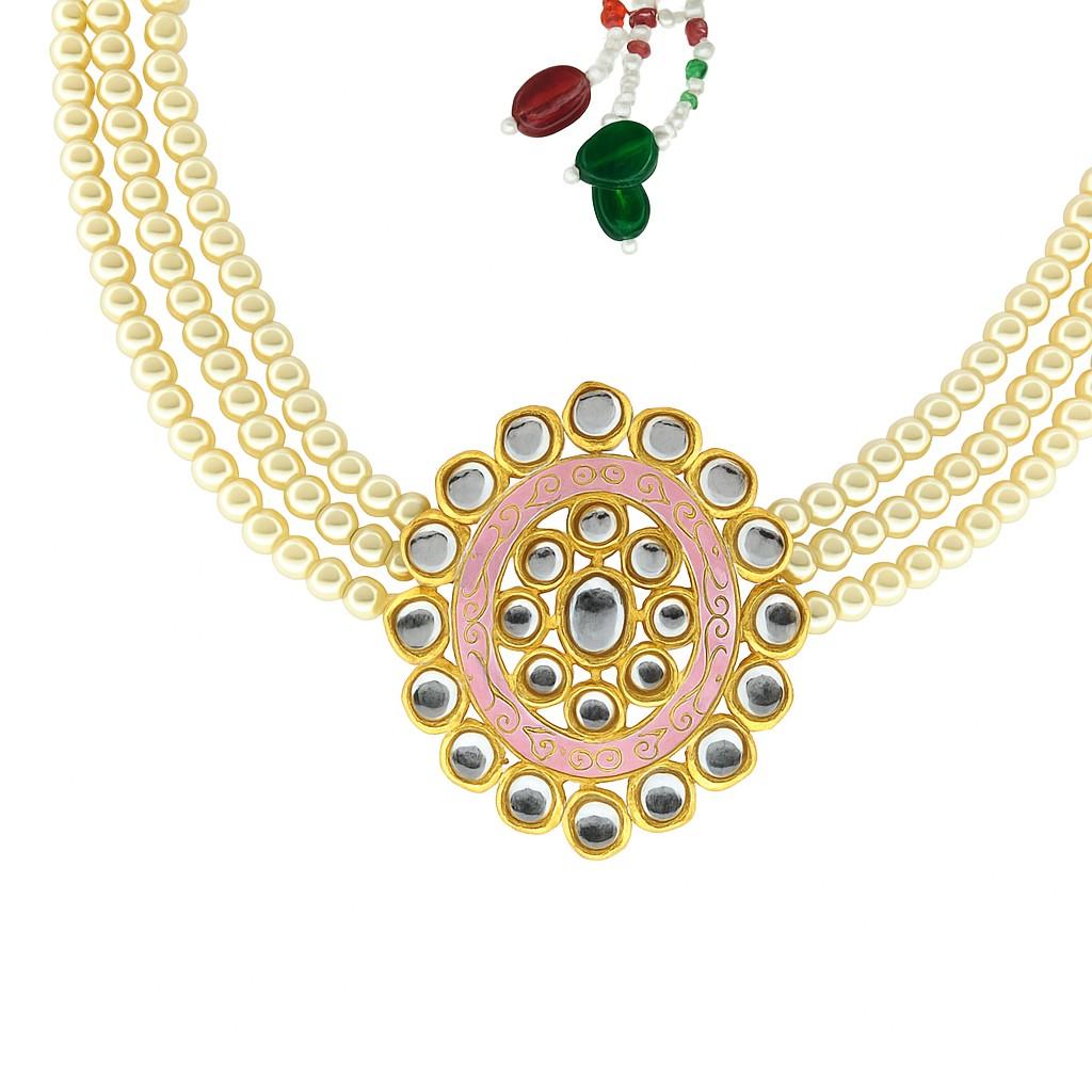 Pearl Kundan Choker Necklace | Handcrafted Pink Enamel Beaded Choker