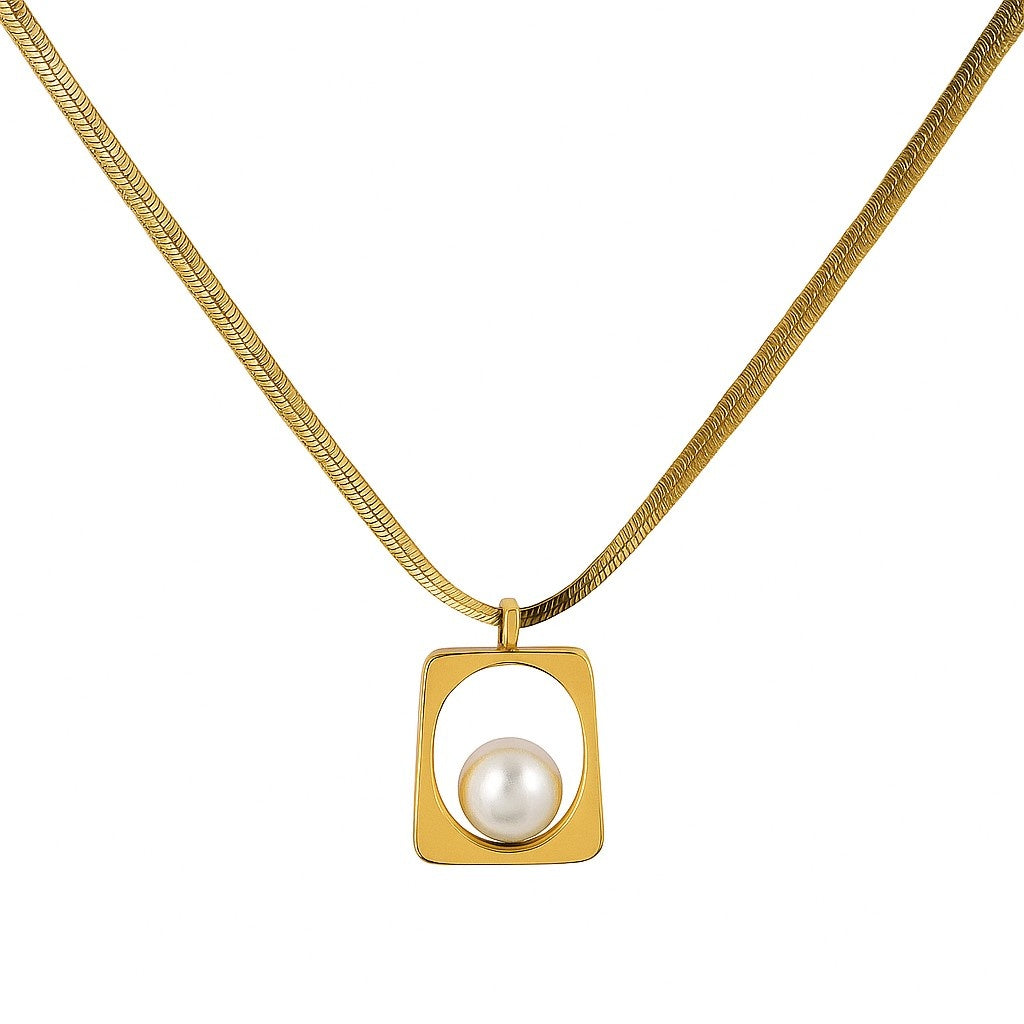 Modern Pearl Pendant Necklace | Minimal Geometric Gold-Tone Chain