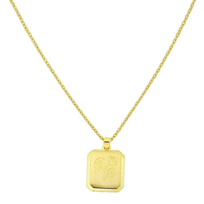 Floral Rectangle Pendant Necklace | Elegant Gold-Tone Chain