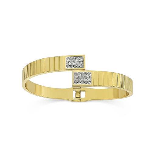 Dual Square Crystal Gold-Tone Bangle | Modern Designer Bracelet