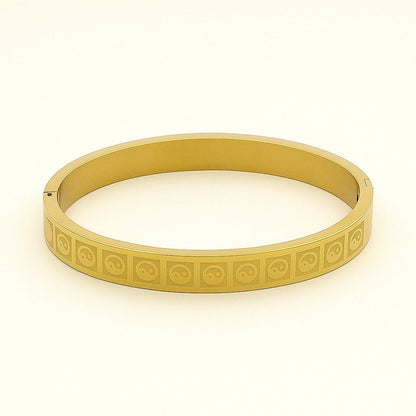 Yin-Yang Engraved Gold-Tone Bangle | Symbolic Minimal Bracelet