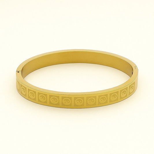 Yin-Yang Engraved Gold-Tone Bangle | Symbolic Minimal Bracelet
