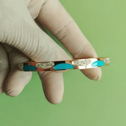 Blue Stone Dual-Tone Gold Bangle | Modern Elegant Bracelet