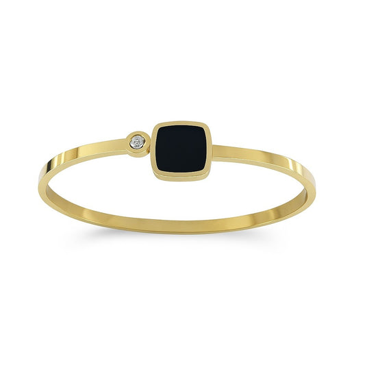 Black Enamel Gold-Tone Bangle | Minimal Elegant Bracelet