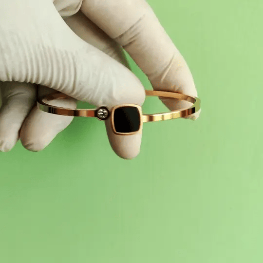 Black Enamel Gold-Tone Bangle | Minimal Elegant Bracelet