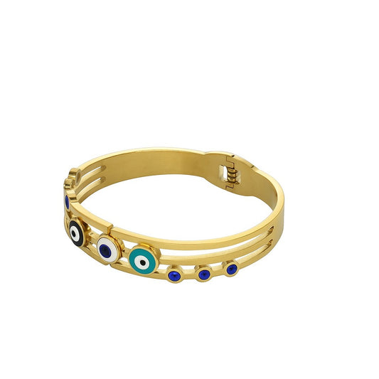 Multi Evil Eye Gold-Tone Bangle | Protection Charm Bracelet