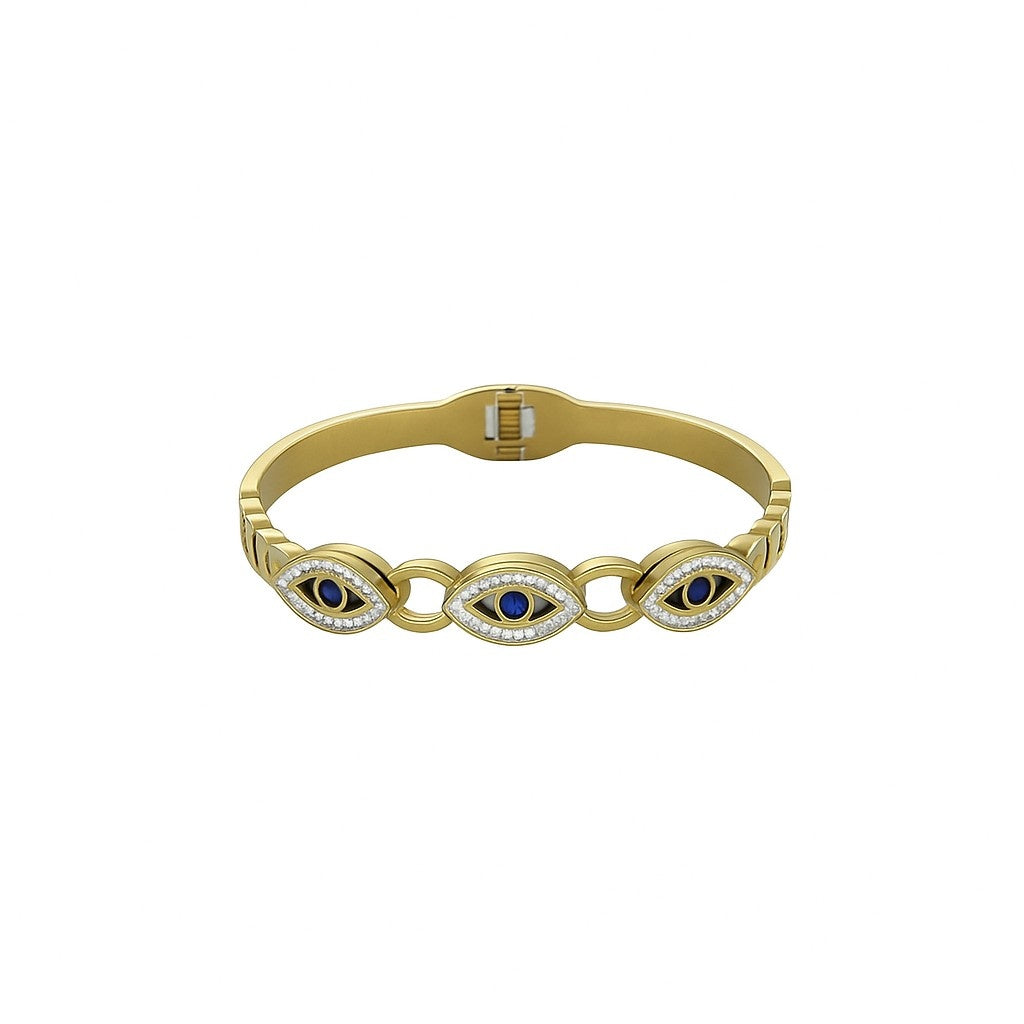 Triple Evil Eye Gold-Tone Bangle | Protective Charm Bracelet